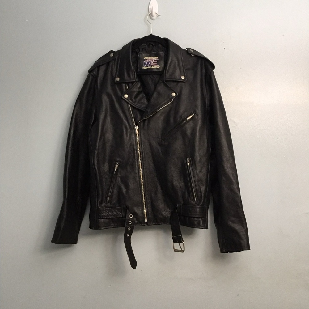 American Hide & Leather Black Leather Biker Jacket size XL